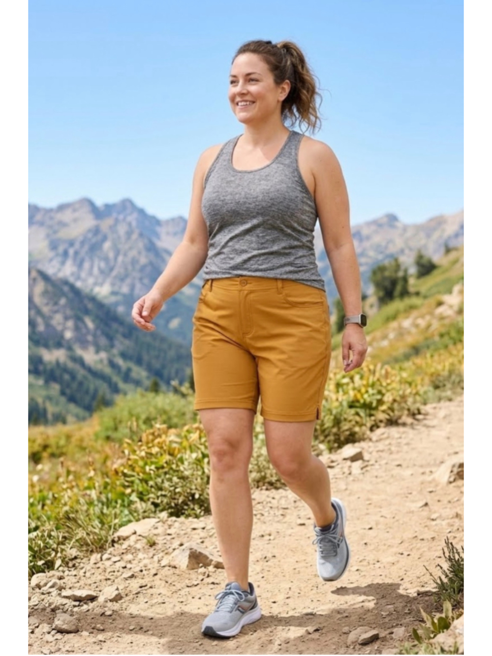 Women's Prana Shorts size 20W Mustard Yellow Halle Short Plus II 7’ Inseam NWT - Picture 2 of 16
